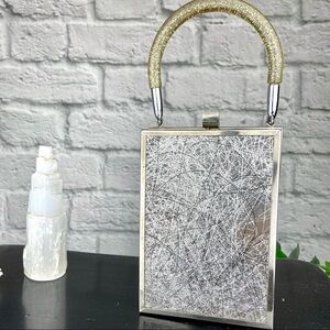 Vintage Chrome Lucite Purse Metallic Tinsel Retro 50s 60s Mod Mid-Century